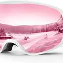 Kids Ski Goggles for Boys Girls Aged 3-14, 100% UV Protection OTG Ski Goggles (A08-white/Pink(vlt 38.6%))