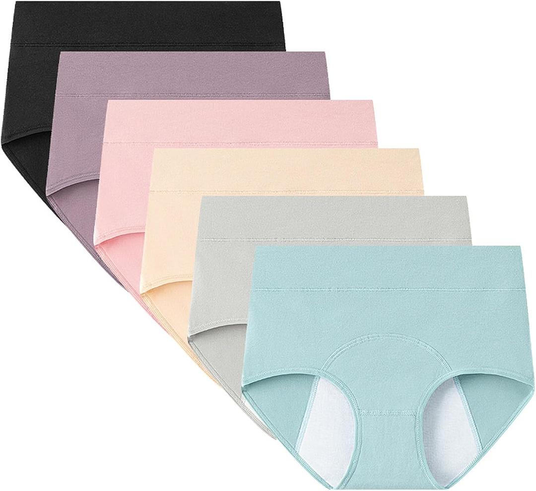 ZJHTK High Waist Incontinence Underwear for Women, Cotton Incontinence Protective Briefs, Washable Ladies Panties, 6pcs (X-Large, Multi Colored)