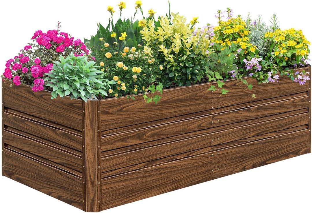 SnugNiture Galvanized Raised Garden Bed 8x4x2FT Outdoor Large Metal Planter Box Steel Kit for Planting Vegetables, Flowers (Brown)