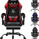 Gaming Chair with Footrest Racing Style Lumbar Support Massager Video Game Chair with Metal Legs, High Back Reclining Gamer Chair with Headrest, 360° Swivel Office Computer Desk Chair (Red)