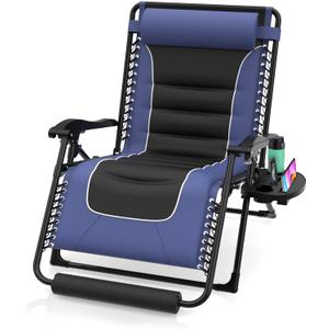 Suteck Zero Gravity Chair, 29" Lounge Chair w/Removable Cushion & Headrest, Reclining Camping Chair w/Upgraded Lock, Large Cup Holder and Footrest, Reclining Patio Chairs Recliner for Indoor Outdoor (29inch, Blue&black-xl)
