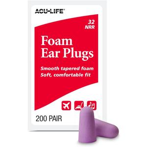 Acu-Life Foam Ear Plugs, 200 Pair for Sleeping, Snoring, Loud Noise, Traveling, Concerts, Construction, & Studying, NRR 32, Purple