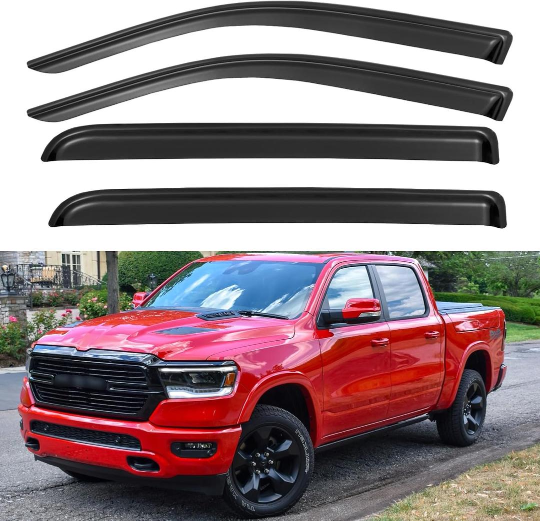 Window Visors Rain Guards for 2019-2026 Dodge Ram 1500 Crew Cab (New Body Style), Out-Channel Window Vent Wind Deflectors Shades for 19-26 Ram 1500 (NOT for Classic Style)