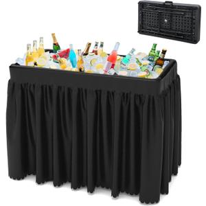 Party Outdoor Cooler Table, Black Skirt &Drain Hose Plastic Chill Table to Keep Drinks Cool, Portable Foldable Self-Serving Beverage Ice Cooler Bar for Wedding, Picnics, Barbecues, Fishing (Standard without Extra Shelf)