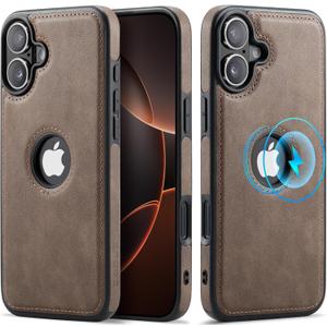 Casus Magnetic Leather Case for iPhone 17, MagSafe Compatible, Business Classic Style, Shockproof Slim Fit Protective Cover for Men & Women, Gray, 6.3 (2025)