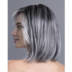 RENERSHOW Ombre Grey Short Bob Natural Straight Hair Wig with Curtain Bangs Mix Gray Heat Synthetic Wig Salt N Pepper Wigs for Women