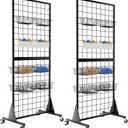 2-Pack Gridwall Panel Display Stand, 2'x5.5' Heavy Duty Floor Standing Rack with Detachable Girdwall, Movable Silent Wheel, Easy to Transport, Ideal for Retail & Craft Fairs