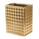 Trash Can for Bathroom, Small Office Garbage Can for Kitchen, Slim Rectangular Waste Bin, Ceramic, Gold