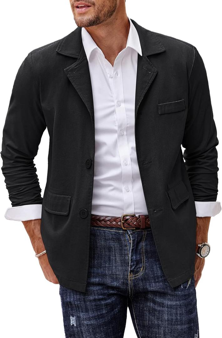 COOFANDY Men's Linen Cotton Casual Suits Blazer Jackets Lightweight Sports Coats Black