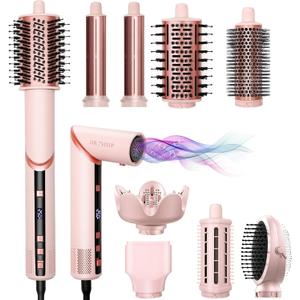 9 in 1 Hot Air Styler Wrap - 110,000 RPM High-Speed Hair Dryer Brush, Negative Ionic Foldable Blow Dryer Brush for Fast Drying, Curling, Volumizing - Multi Stylers Tool, Holiday Gift for Women (Pink)