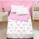 Nesker Full Zipper Bedding, Pink Bowknot Zipper Bedding Sets for Girls, 3pcs All in on one, Princess Flower Kids Comforter Set with Fitted Sheet and 2 Pillowcases