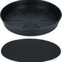 Garden Hour 16 Inch Large Plant Saucers for Potted Plants & Felt Mat for Floor Protection - Plastic Plant Trays for Indoors No Holes - Extra-Deep Drip Trays for Potted Plants - 16W x 2.25D in.
