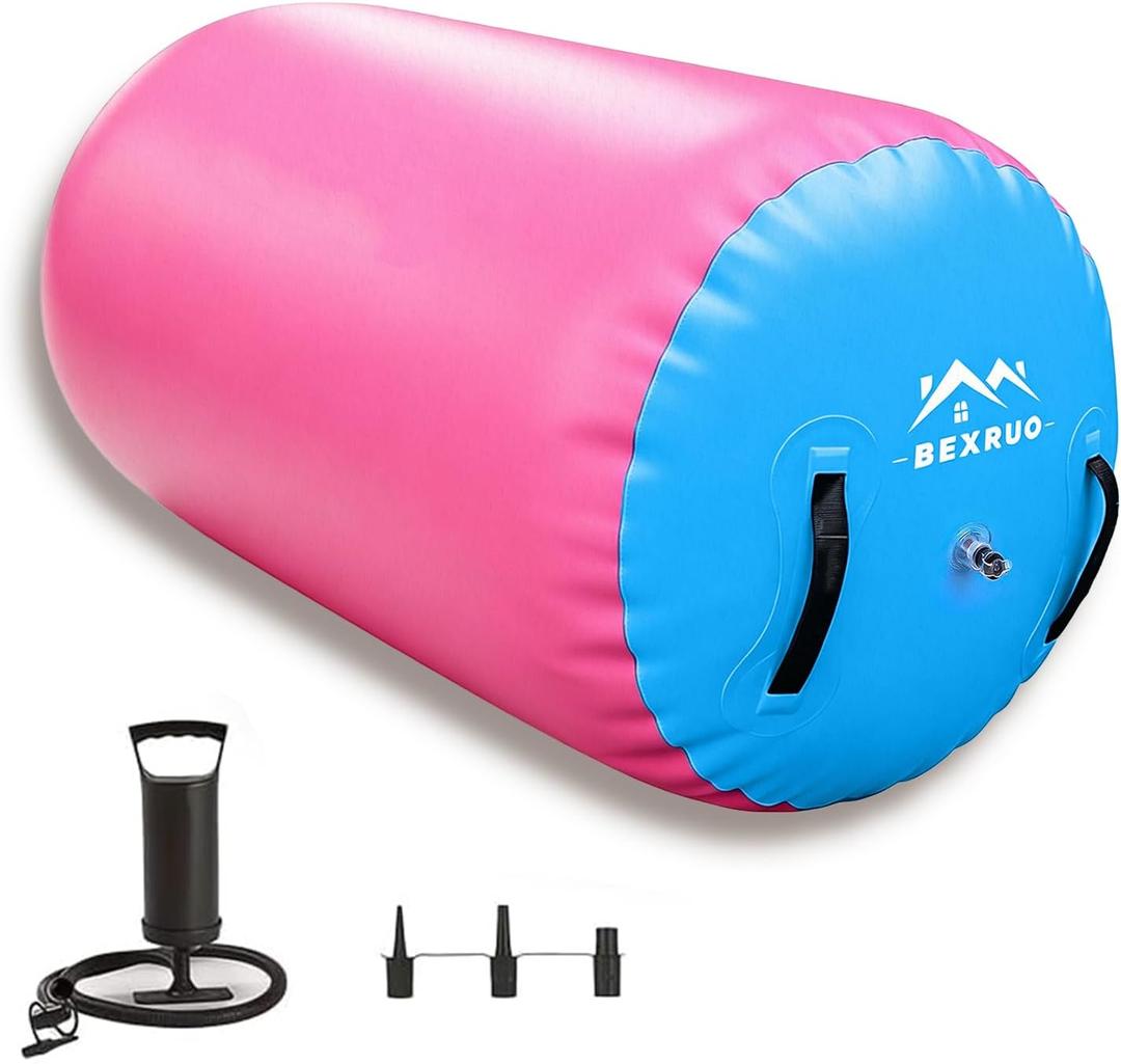 Gymnastics Air Barrel Roller, Inflatable Tumbling Roller Air Mat, Ergonomic Yoga Training Equipment, Barrel Trainer with Pump for Backhandspring, Cheerleading, Home, Gym & Yoga Practice-Multiple Sizes 2.6FT3.5FT Length