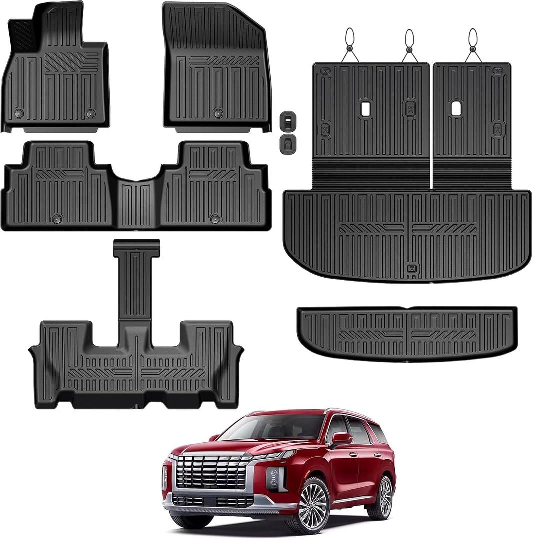 GALVAGNIATE Floor Mats for Hyundai Palisade 2020-2025, All Weather Floor Mats Trunk Cargo Liner with Backrest Protectors Accessories, Full Coverage Set (Fit 7/8 Sests)
