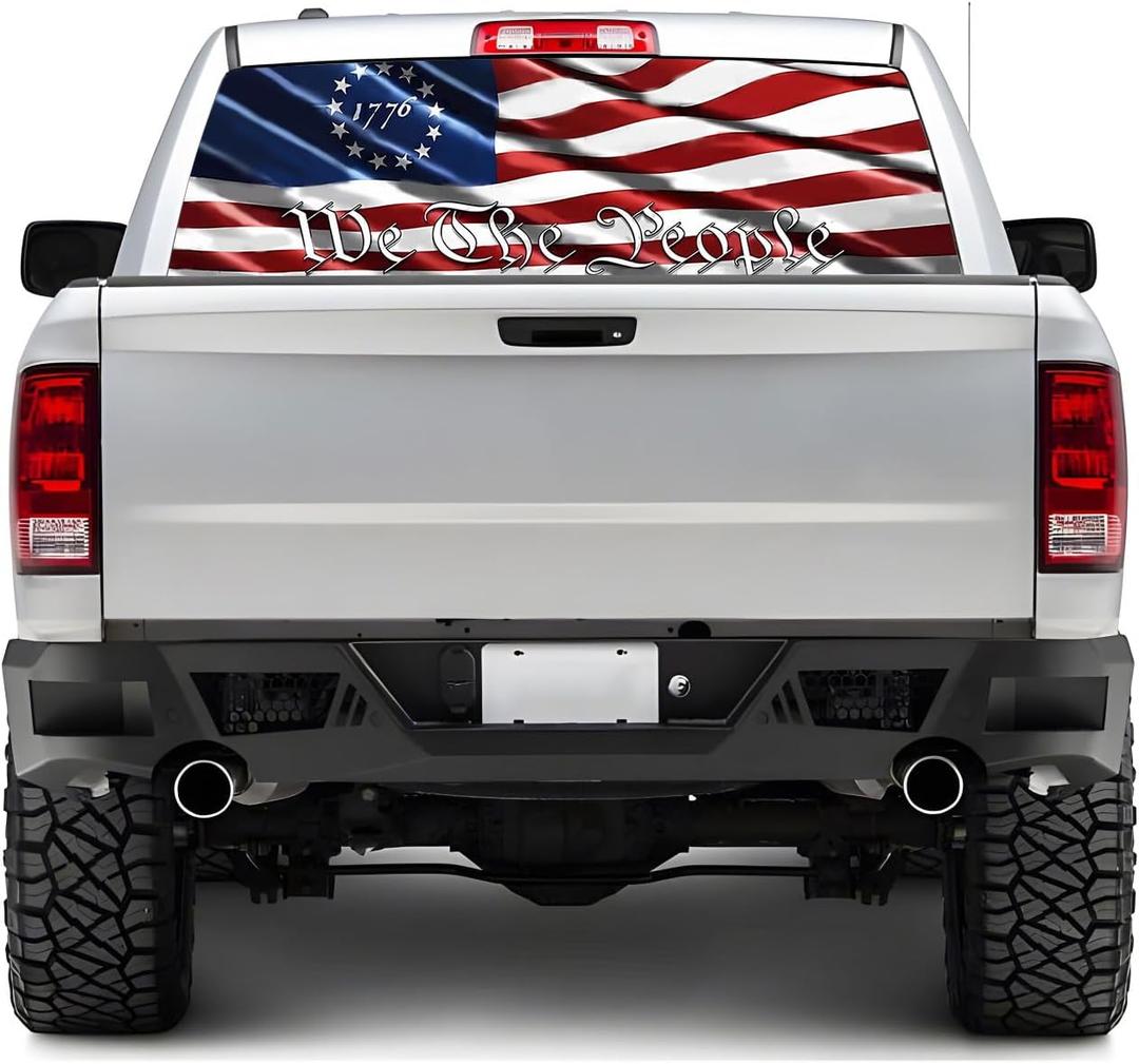Rear Window Decals for Trucks - 65x22 in Back Window American Flag Decals Fit Most Pickup Trucks SUV, Vinyl Back Window Decal Truck Rear Window Graphics for Personalized Decoration