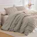 Lady Ann Oversized King Size Comforter Sets 128x120- Linen Feel Ruched Bedroom Sets, 3 Piece Fluffy Bedding Comforter Sets, Soft & Luxurious All Season Boho Bedding Sets for Women Men