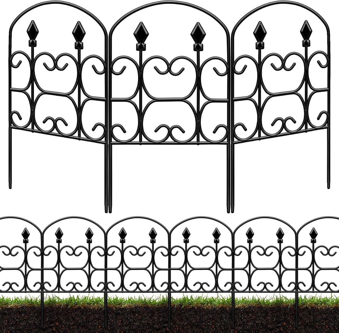 24in(H) x 10.83ft(L) Decorative Garden Fence - Tall Garden Fence Animal Barrier 10 Pack Metal Fence Border Black No Dig Fence Panels Garden Fencing Border for Landscape Patio Yard Outdoor