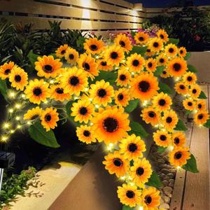 Solar Garden Lights Outdoor, Solar Sunflower Lights with 46 Lifelike Sunflower, Waterproof 90 Bright LED Fall Flowers Garden Decor for Patio Flower Bed Yard, Gift for Mom (2 Pack)