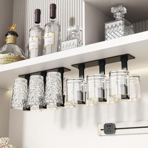 Wine Glass Holder, 2 Pack Cup hoder, No Drilling Installation Wine Glass Holder Under Cabinet for Dining Room, Kitchen and Bar (Black)