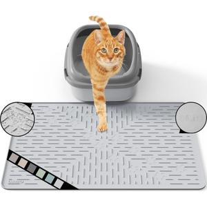 OHMO Cat Litter Mat Trapping Mat Premium Silicone Rubber 23.5x16 Ash Grey, Waterproof and BPA Free Kitty Litter Box Mat, Easy to Clean and Keeps The Floor Tidy