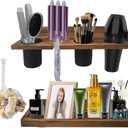 Wall-Mounted Hair Tool Organizer with Heat Resistance - Set of 2 Layer Rustic Blow Dryer Holder (Dark Brown)