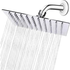 NearMoon Rain Shower Head, High Flow Stainless Steel Square Rainfall Shower, High Pressure Design, Awesome Shower Experience Even At Low Water Flow (8 Inch, Chrome Finish)