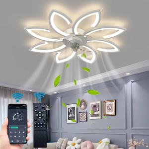 BESKETIE Ceiling Fan with Lights, 35'' Bladeless, Low Profile, Flush Mount, 3 Color Dimmable LED, 6 Speeds, Remote & APP Control, Modern Design - White, for Living Room, Bedroom, Kids Room