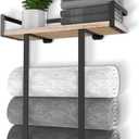 Xstydes Towel Racks for Bathroom Wall Mounted, Metal Towel Holder with Wooden Shelf for Folding Large Towels, Towel Storage for Small Bathroom Organizer Decor or RV Camping