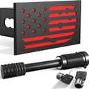 Heavy Duty Hollow Out American Flag Metal Trailer Hitch Cover for 2-inch Receiver (with 5/8-inch Pin Dia Anti-Theft Hitch Lock, Black&Red)