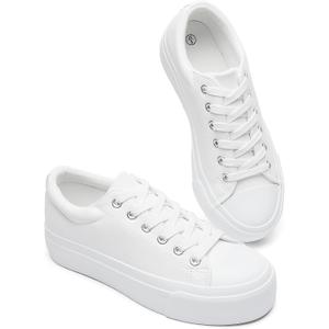 BABUDOG Womens Synthetic Leather Platform Sneakers,White Platform Shoes,Lace-up Tennis Shoes for Women,Comfortable Casual Shoes (10)