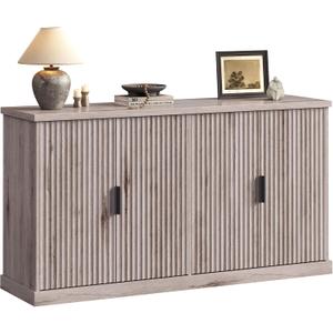 VASAGLE MAXE Collection - Buffet Cabinet, Fluted Console Cabinet, Sideboard with Adjustable Shelves, Mid Century Modern Buffet Table, 15.8 x 58.3 x 31.5 Inches, Washed Gray UBBK382G01S