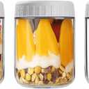 Overnight Oats Containers with Lids, 16oz Wide Mouth Mason Jars with Lids, 3 Pack Glass Jars with Airtight lid for Chia Pudding Yogurt Salad, Meal Prer Oatmeal Jars, Gray