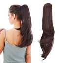 Ponytail Extension,Hair Extension Ponytail 20" Long Claw Hair Extension Synthetic Wavy Straight Hairpieces Ponytail Clip in Ponytail Wig Daily Fluffy Pony Tail for Women(Brunette)