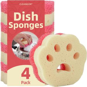 4pcs Scrub Sponges, Dual-Sided Temperature-Controlled Dish Sponges, Scratch-Free, Easy to Clean, Kitchen Cleaning Sponges for Tough Stains, Delicate Surfaces, Glassware, Cookware, Appliances