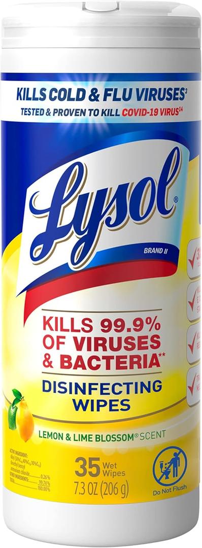 Lysol Disinfectant Wipes, For Disinfecting, Deodorizing, and Cleaning, Lemon & Lime Blossom, 35ct (35 Count (Pack of 1))