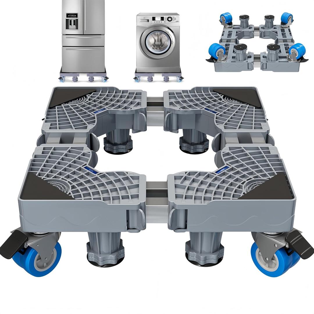 Upgraded Double Fixed Rods, Heavy-Duty Adjustable Washer Stand 18.1-24.8 with 4 Locking Wheels & 4 Strong Feet - Supports up to 660 lbs, Ideal for Washer, Dryer & Mini Fridge