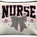Coquette Black and White Plaid Bow Nurse Makeup Bag, Nurse Gifts for Women Cosmetic Bags, Nurse Week Gifts Makeup Pouch, Nurse Appreciation Gifts Zipper Pouch