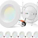 LUXRITE 5/6 Inch Retrofit LED Recessed Lighting, 17W=90W, 1500LM, 5CCT Color Selectable 2700K | 3000K | 3500K | 4000K | 5000K, Dimmable Can Light, CRI 90, Wet Rated, Energy Star, ETL (6 Pack)