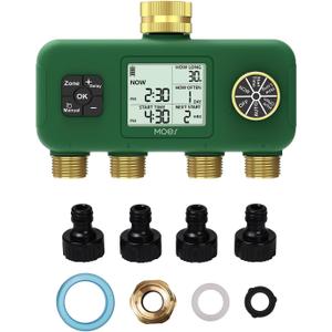 MOES 4 Zone Water Timer for Garden Hose, Heavy Duty Solid Brass Inlet & Outlets, Programmable Sprinkler Timer Battery Operated, 4 Way Faucet Valve with Sequential Watering (Non-WiFi)