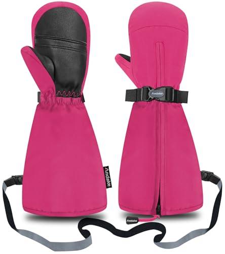 Andake Kids Ski Mittens Gloves with Long Cuff Waterproof Winter Warm Snow Gloves for Toddler Baby Girls and Boys (Pink,2-4Y)