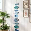 Novabright Wooden Fish Hanging Wall Decor Nautical Rustic Fishing Wood Sculpture Decorations Beach Coastal Theme Farmhouse Hanging Sign for Home Bathroom Bedroom Lake House(Blue)