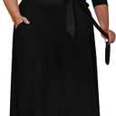 Runwind Plus Size Dress for Women - 3/4 Sleeve V Neck Maxi Dresses for Women Black 3XL