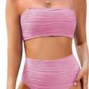 Pink Queen Women High Waisted Bikini Set 2026 Removable Strap Textured Two Piece Swimsuits Bathing Suits, M Pink