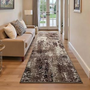 Runner Rug for Kitchen Coffee Hallways Runner Rug Non Slip 2''x6' Washable Brown Long Runner Rugs with Rubber Backing Soft Abstract Carpet Runner for Entryway, Kitchen, Bedroom, Bathroom, 2-Pieces