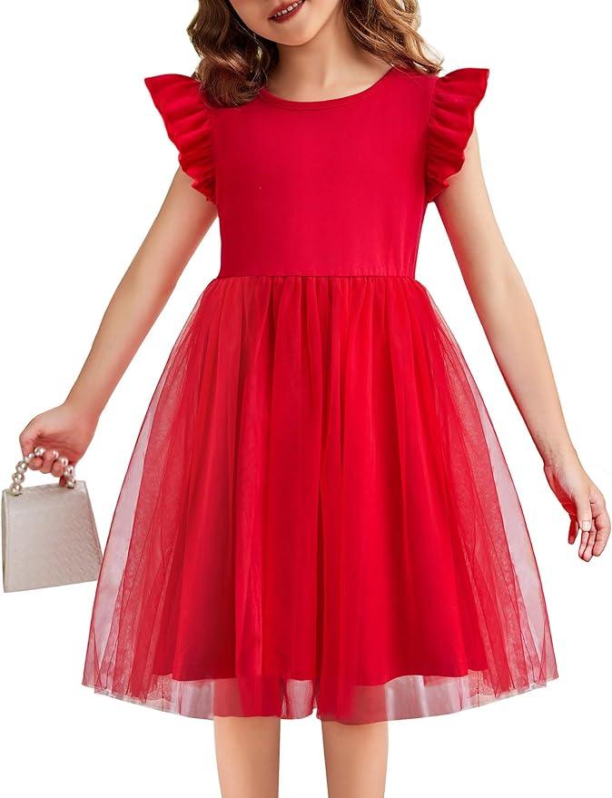 Toddler Tutu Dress Little Girls Fluffy Summer Dresses Casual Party Tulle Sundress for Kids, Size 100, Red