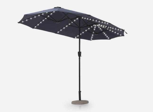 13ft.Steel Market 8-Color Solar LED Lights Patio Umbrella in Blue
