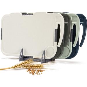 Glotoch Cutting Boards for Kitchen Set of 4, Wheat Straw Chopping Board Dishwasher Safe, BPA Free, Non Slip, 16"X10" Colored Reversible Cutting Board with Stand, Food Icons, Grinder Plate