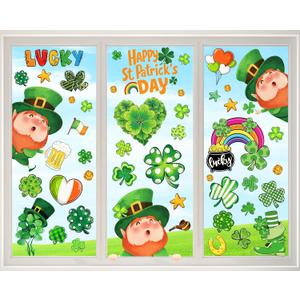 4 x St. Patrick's Day Window Clings Decorations for Glass Cute St. Patrick's Day Window Stickers Decal Large Good Luck Shamrock Stickers Spring Door Wall Window Decor