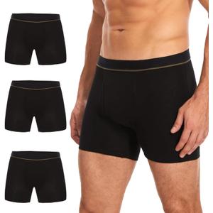 Men's Washable Incontinence Boxer Briefs, Cotton Urinary Incontinence Underwear with Fly, Reusable leakproof underwear for Men, Front & Rear Protection 150 ml Absorbency (3 Pack, XL, Black)