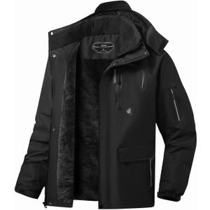 ASPO Men's Winter Ski Jacket Warm Waterproof Snow Coats Fleece Snowboard Jackets Insulated Thermal Windbreaker with Hood (Black)